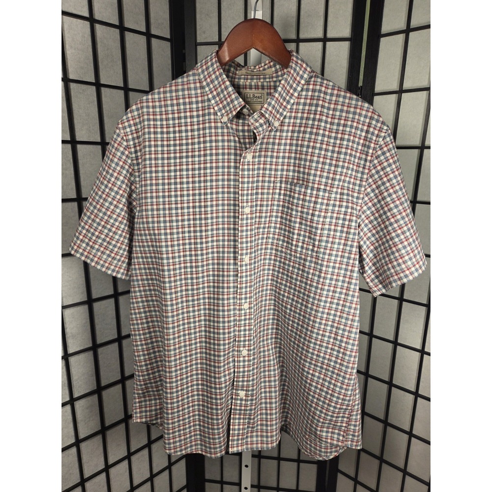 LL Bean Cabin Lodge Traditional Fit Plaid Button Down Short Sleeve Large Mens